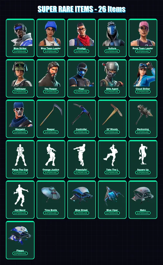 [PS4/PS5/PC] | Blue Striker | Blue Team Leader | Prodigy | Sultura | Rose Team Leader | 162 skin | 186 pickaxe | 151 emote | 147 glider | Lv2022