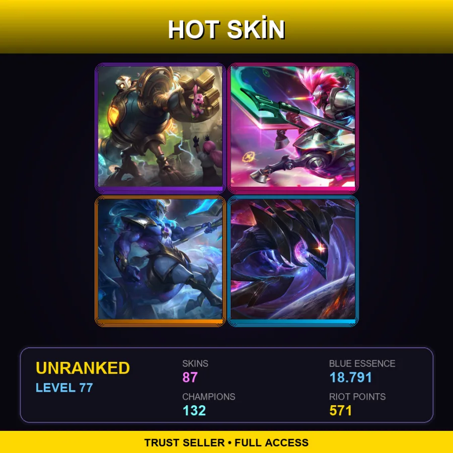 NA | Lv77 | Unranked | 87 Skin | 132 Champ