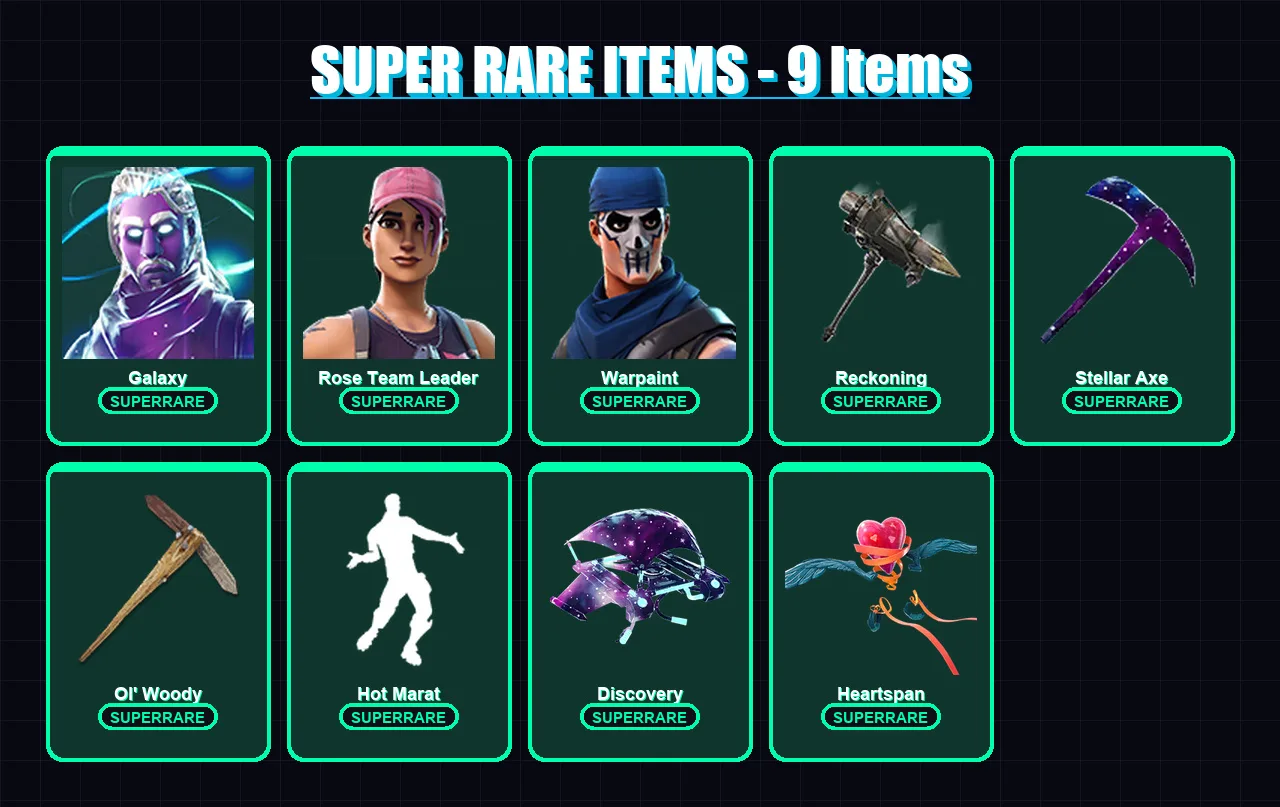 [PC] | Galaxy | Rose Team Leader | Warpaint | Drift | Singularity | 64 skin | 56 pickaxe | 63 emote | 63 glider | Lv764