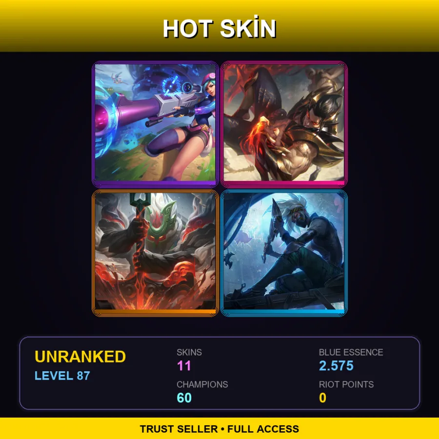 NA | Lv87 | Unranked | 11 Skin | 60 Champ — Glacial Malphite