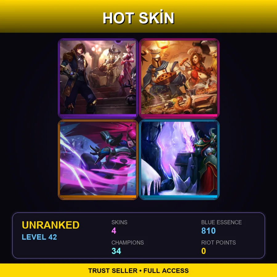 LAN | Lv42 | Unranked | 4 Skin | 34 Champ — Unranked / Smurf League of Legends
