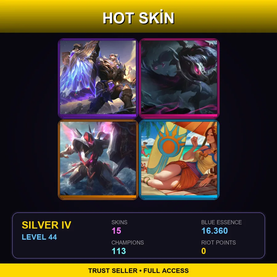LAN | Lv44 | Silver IV | 15 Skin | 113 Champ — LoL account