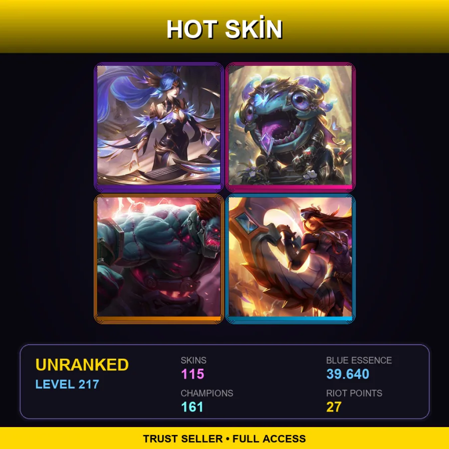 SG | Lv217 | Unranked | 115 Skin | 161 Champ — LoL account
