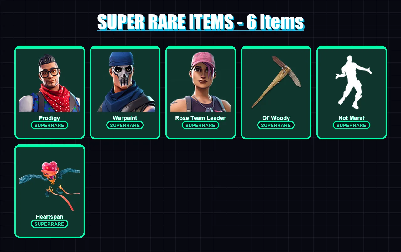 [PC/XBOX/PSN] | Prodigy | Warpaint | Rose Team Leader | Luxe | Frozen Raven | 59 skin | 47 pickaxe | 60 emote | 44 glider | Lv458