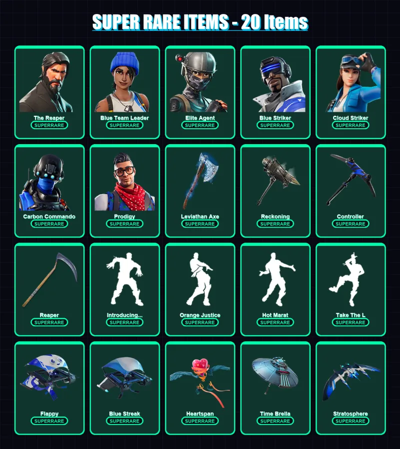 [PC/XBOX] | The Reaper | Blue Team Leader | Elite Agent | Blue Striker | Cloud Striker | 144 skin | 160 pickaxe | 163 emote | 161 glider | Lv3144