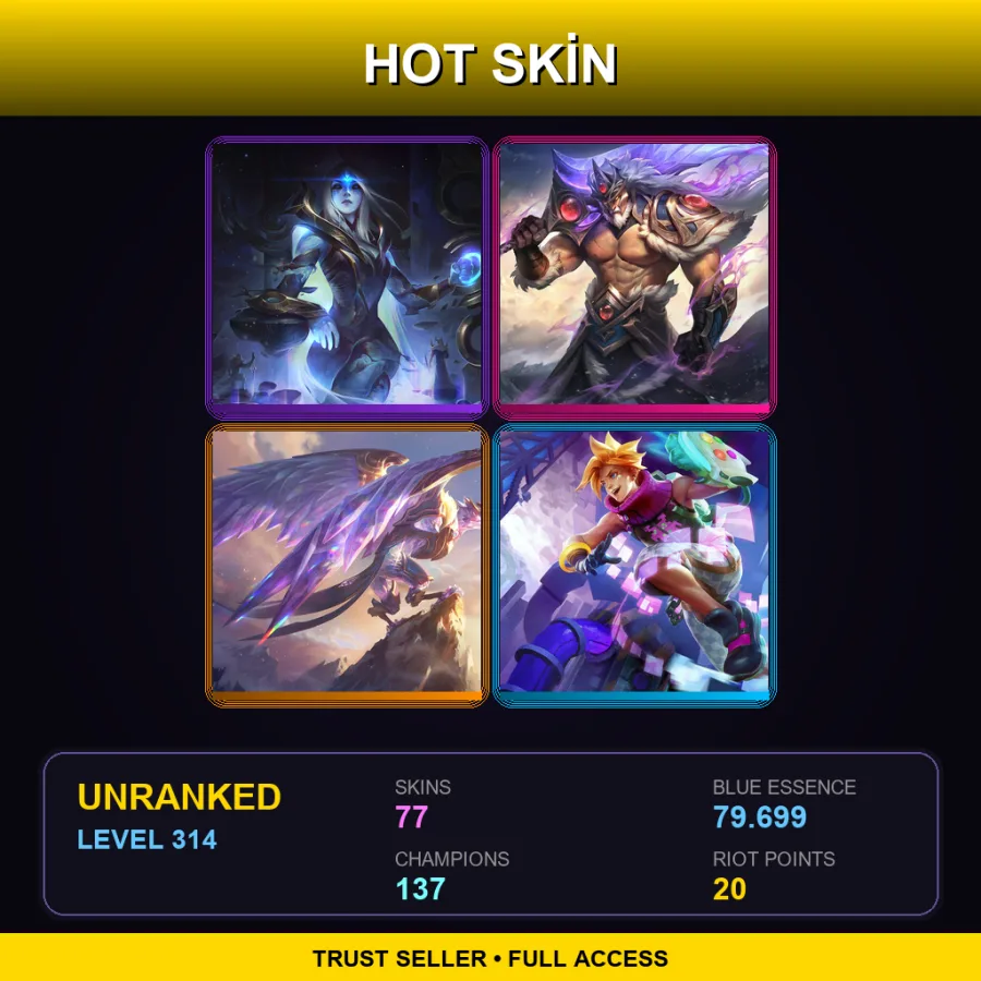 EUNE | Lv314 | Unranked | 77 Skin | 137 Champ — LoL account