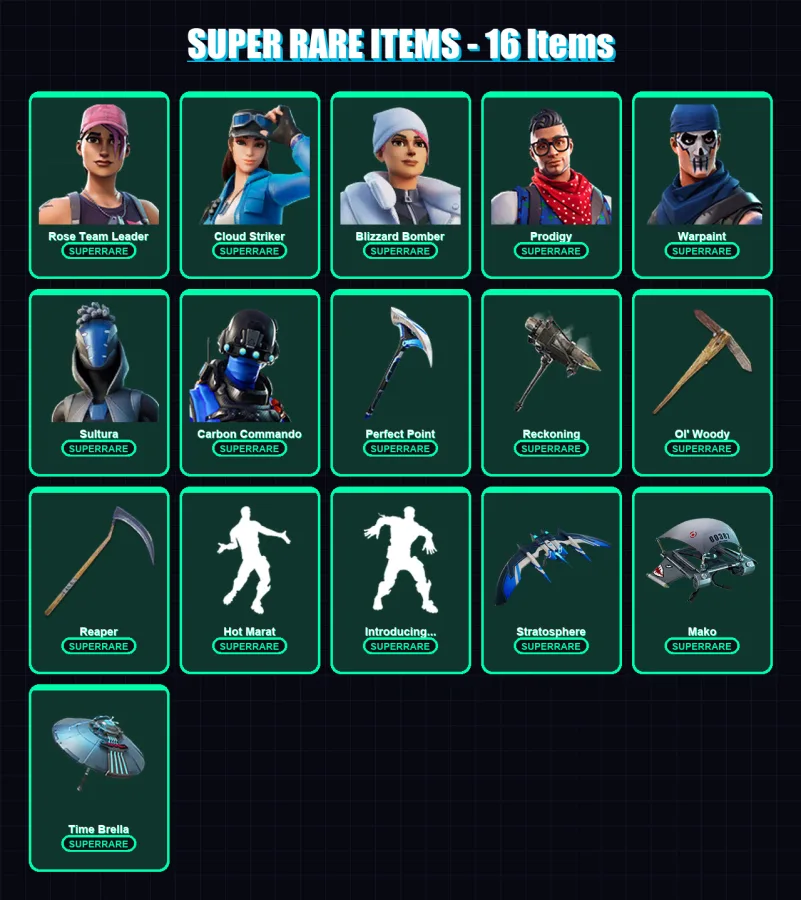 [PS4/PS5/XBOX/PC] | Rose Team Leader | Cloud Striker | Blizzard Bomber | Prodigy | Warpaint | 137 skin | 148 pickaxe | 101 emote | 118 glider | Lv15 — Fortnite account