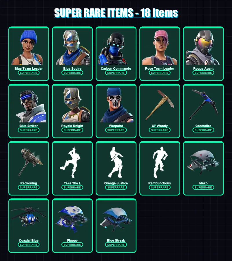 [PC/XBOX] | Blue Team Leader | Blue Squire | Carbon Commando | Rose Team Leader | Rogue Agent | 57 skin | 49 pickaxe | 74 emote | 51 glider | Lv584