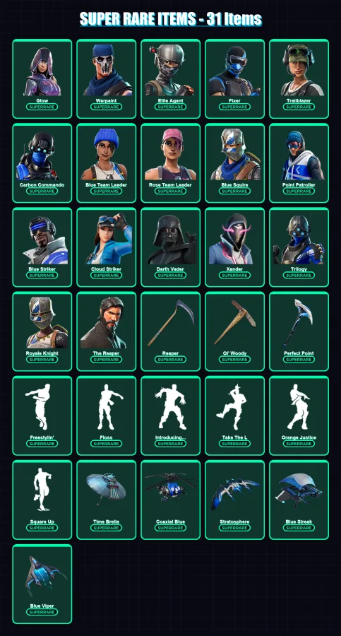 [PS4/PS5/PC] | Glow | Warpaint | Elite Agent | Fixer | Trailblazer | 180 skin | 162 pickaxe | 140 emote | 127 glider | Lv2095
