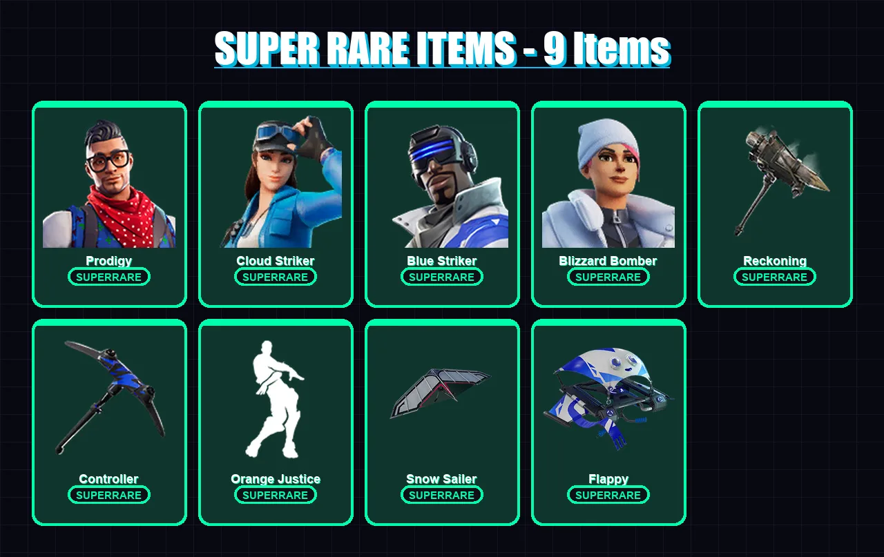 [PS4/PS5/XBOX/PC] | Prodigy | Cloud Striker | Blue Striker | Blizzard Bomber | The Foundation | 54 skin | 50 pickaxe | 43 emote | 58 glider | Lv758