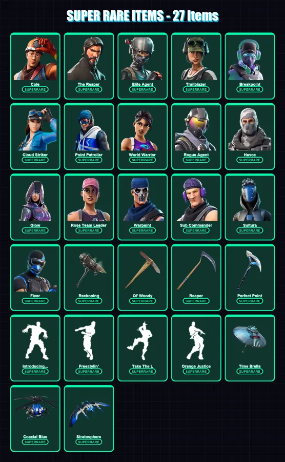[PS4/PS5/PC] | Cole | The Reaper | Elite Agent | Trailblazer | Breakpoint | 346 skin | 250 pickaxe | 262 emote | 170 glider | Lv1985 — Fortnite account