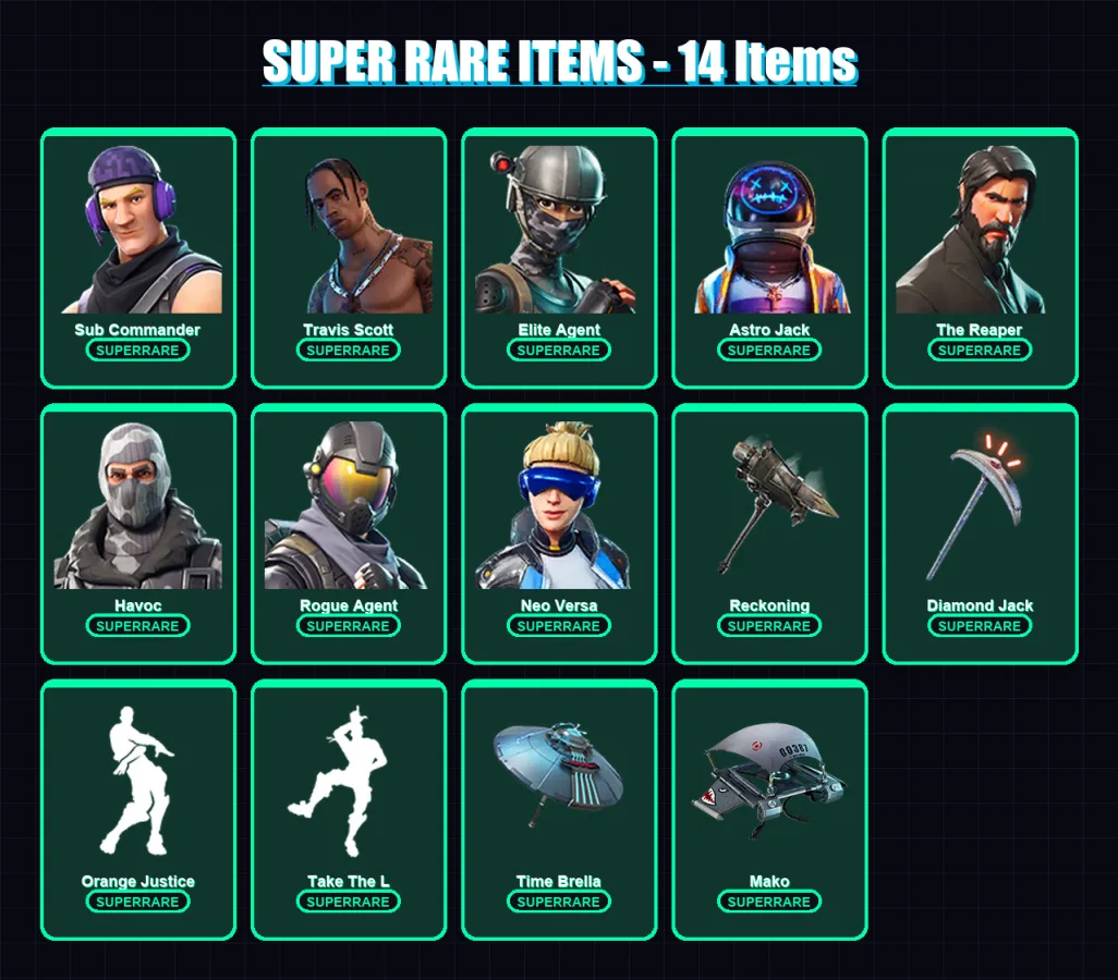 [PC/XBOX] | Sub Commander | Travis Scott | Elite Agent | Astro Jack | The Reaper | 75 skin | 89 pickaxe | 77 emote | 106 glider | Lv1411 — Fortnite account