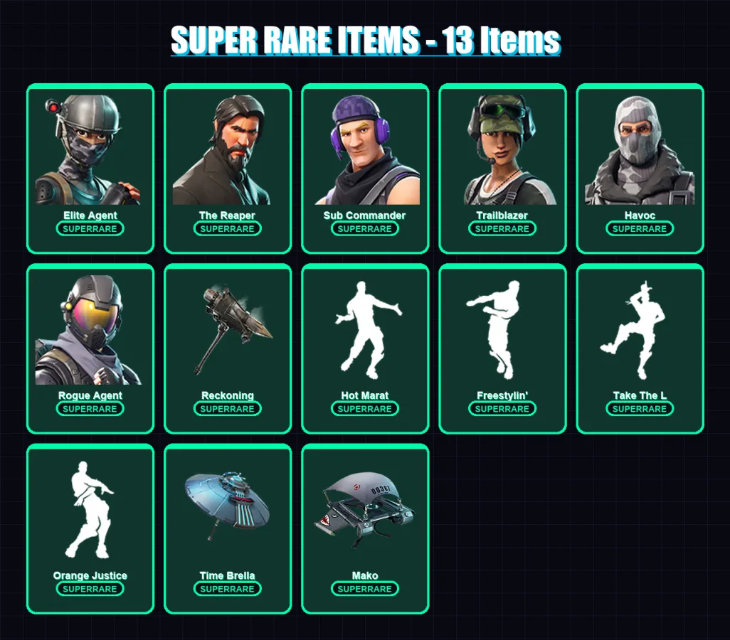 [PC/PSN] | Elite Agent | The Reaper | Sub Commander | Trailblazer | Havoc | 74 skin | 78 pickaxe | 72 emote | 79 glider | Lv1221
