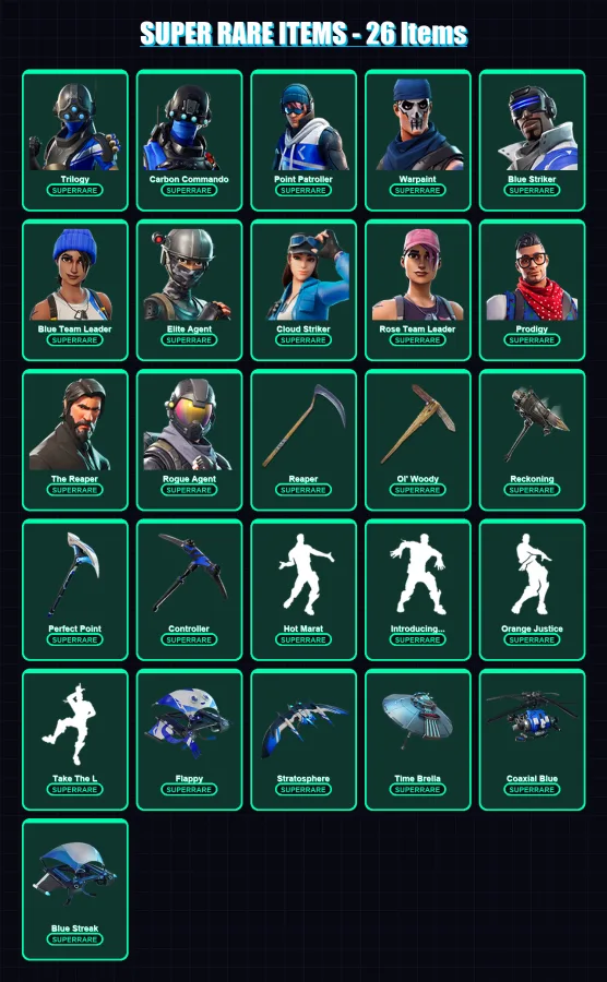[PC/XBOX/PSN] | Trilogy | Carbon Commando | Point Patroller | Warpaint | Blue Striker | 193 skin | 148 pickaxe | 122 emote | 130 glider | Lv1603 — Fortnite account