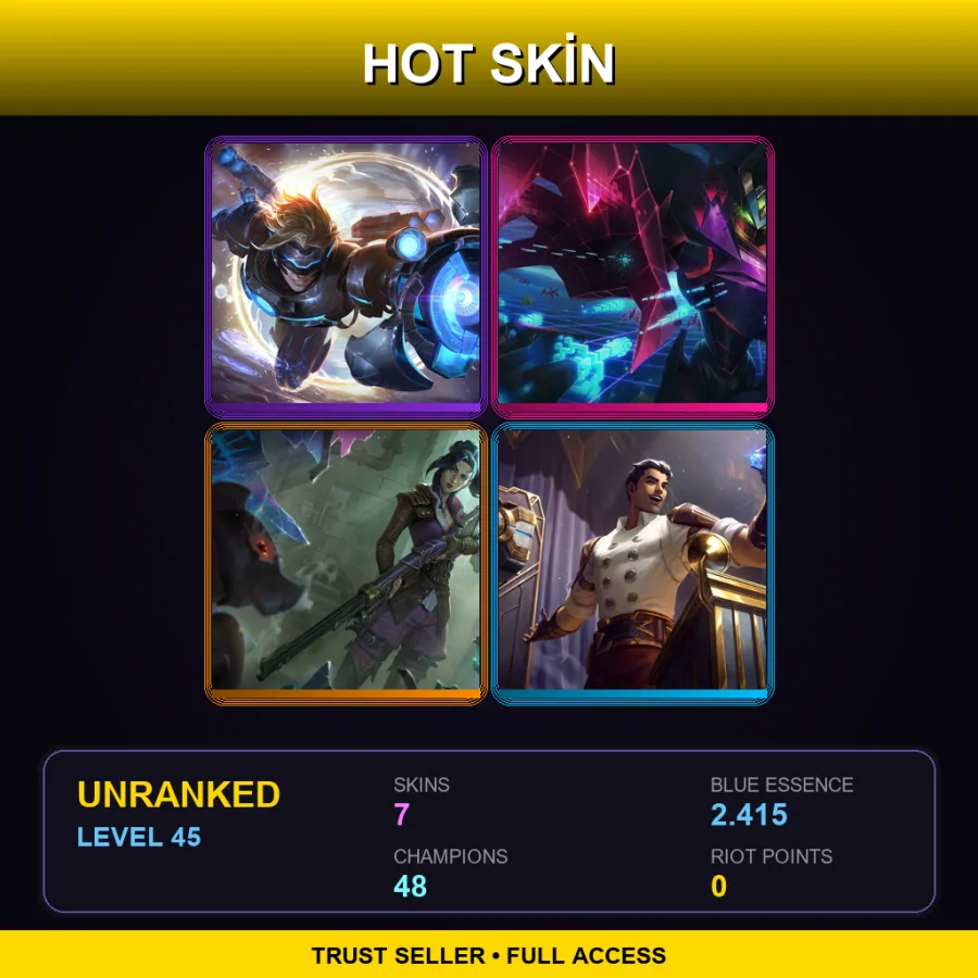 LAN | Lv45 | Unranked | 7 Skin | 48 Champ — LoL account