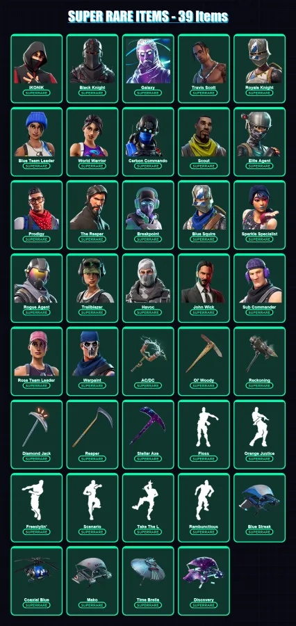 [PC/XBOX/PSN] | IKONIK | Black Knight | Galaxy | Travis Scott | Royale Knight | 181 skin | 132 pickaxe | 130 emote | 108 glider | Lv1291
