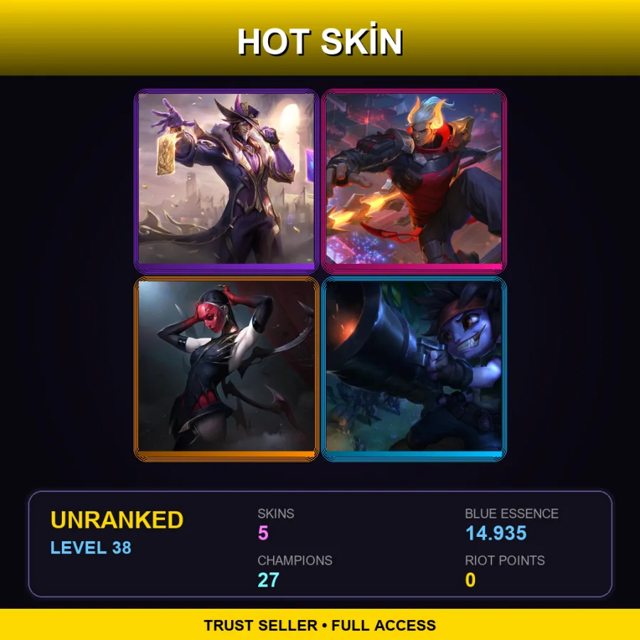 EUW | Lv38 | Unranked | 5 Skin | 27 Champ — LoL account