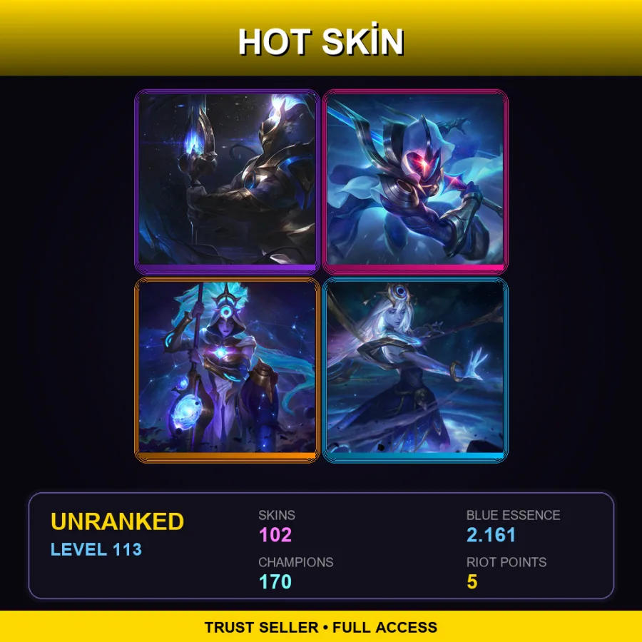 SG | Lv113 | Unranked | 102 Skin | 170 Champ