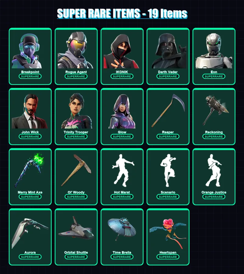 [PC/XBOX/PSN] | Breakpoint | Rogue Agent | IKONIK | Darth Vader | Eon | 515 skin | 458 pickaxe | 410 emote | 315 glider | Lv5020