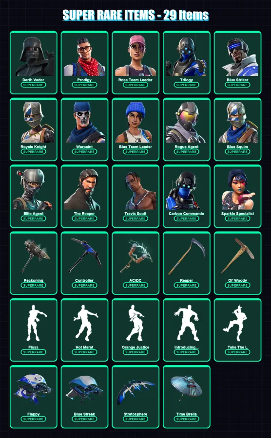 [PC/XBOX] | Darth Vader | Prodigy | Rose Team Leader | Trilogy | Blue Striker | 276 skin | 252 pickaxe | 205 emote | 224 glider | Lv3216