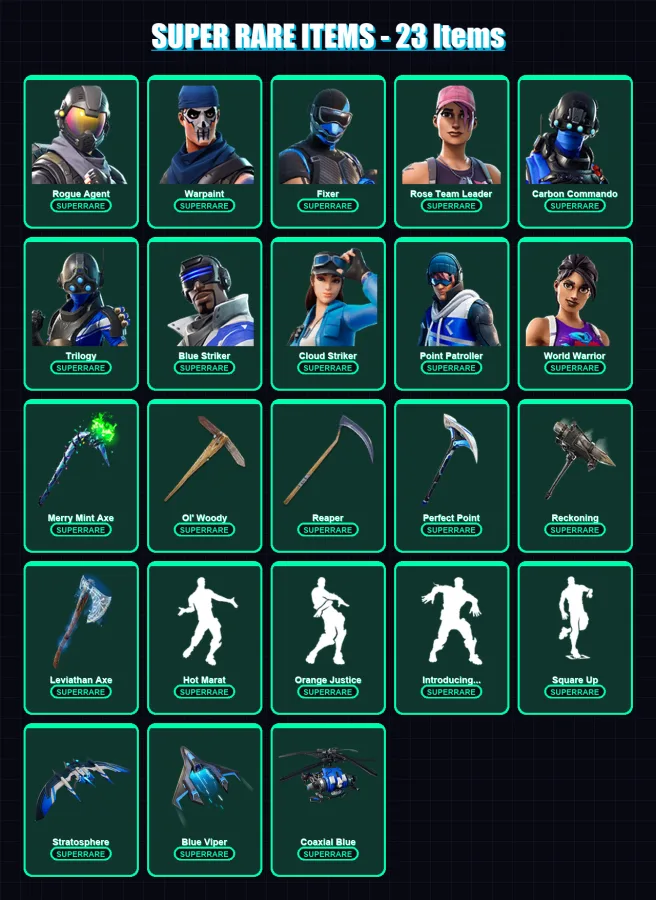 [PC] | Rogue Agent | Warpaint | Fixer | Rose Team Leader | Carbon Commando | 206 skin | 179 pickaxe | 144 emote | 140 glider | Lv1961
