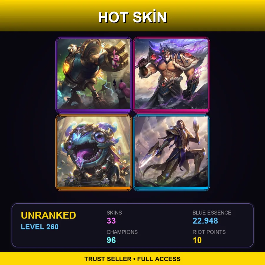 LAS | Lv260 | Unranked | 33 Skin | 96 Champ — LoL account
