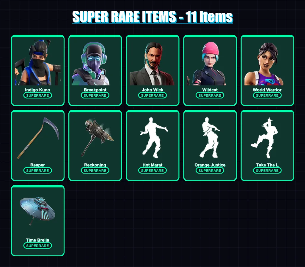 [PC/PSN] | Indigo Kuno | Breakpoint | John Wick | Wildcat | World Warrior | 182 skin | 136 pickaxe | 127 emote | 108 glider | Lv1978