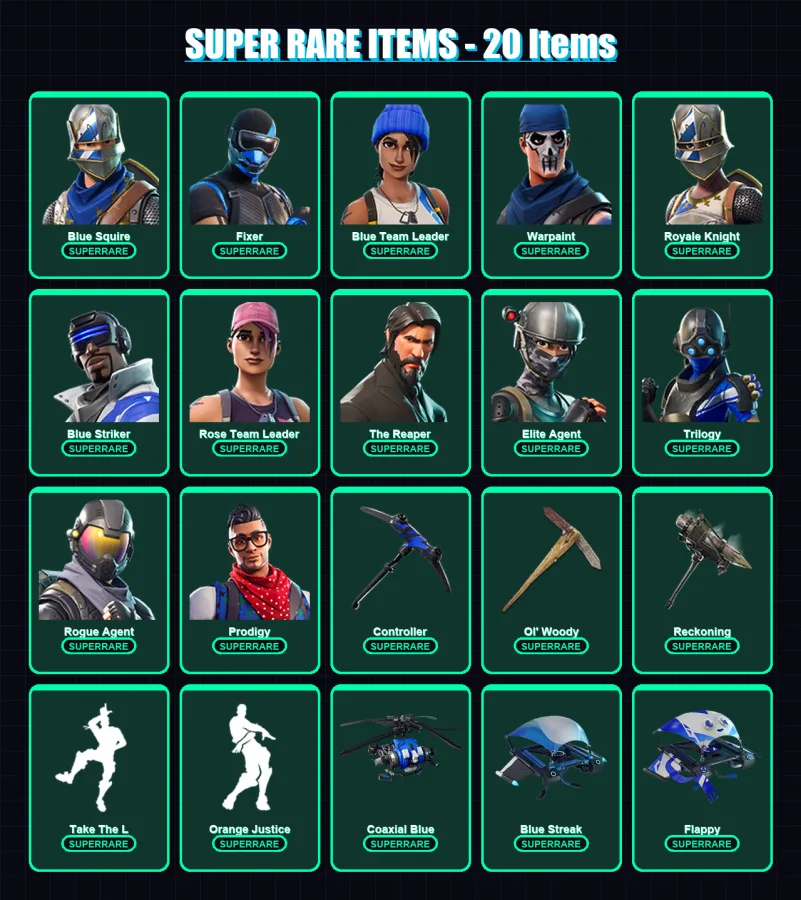 [PS4/PS5/PC] | Blue Squire | Fixer | Blue Team Leader | Warpaint | Royale Knight | 92 skin | 88 pickaxe | 75 emote | 73 glider | Lv788