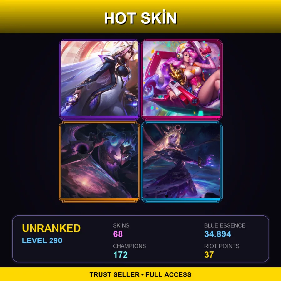 EUNE | Lv290 | Unranked | 68 Skin | 172 Champ