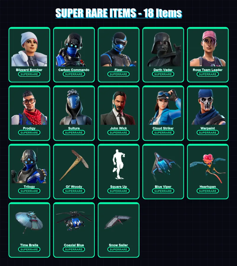 [PC] | Blizzard Bomber | Carbon Commando | Fixer | Darth Vader | Rose Team Leader | 196 skin | 218 pickaxe | 156 emote | 185 glider | Lv2907