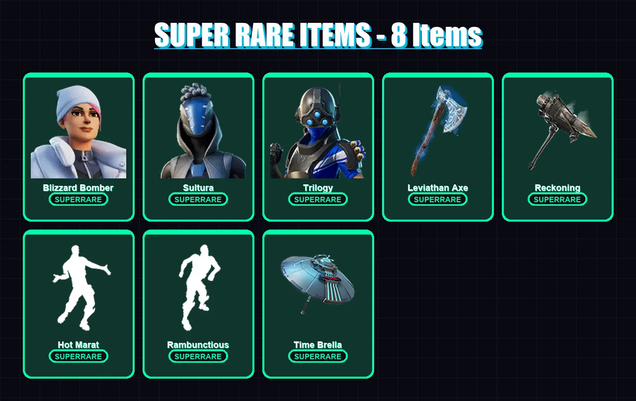 [PS4/PS5/PC] | Blizzard Bomber | Sultura | Trilogy | Blackheart | Rox | 89 skin | 150 pickaxe | 110 emote | 122 glider | Lv2538