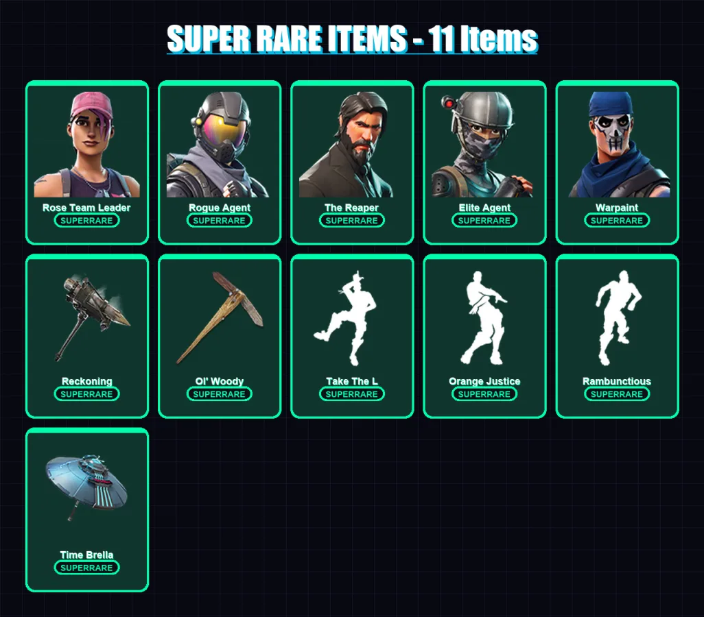[PS4/PS5/XBOX/PC] | Rose Team Leader | Rogue Agent | The Reaper | Elite Agent | Warpaint | 38 skin | 58 pickaxe | 54 emote | 46 glider | Lv767