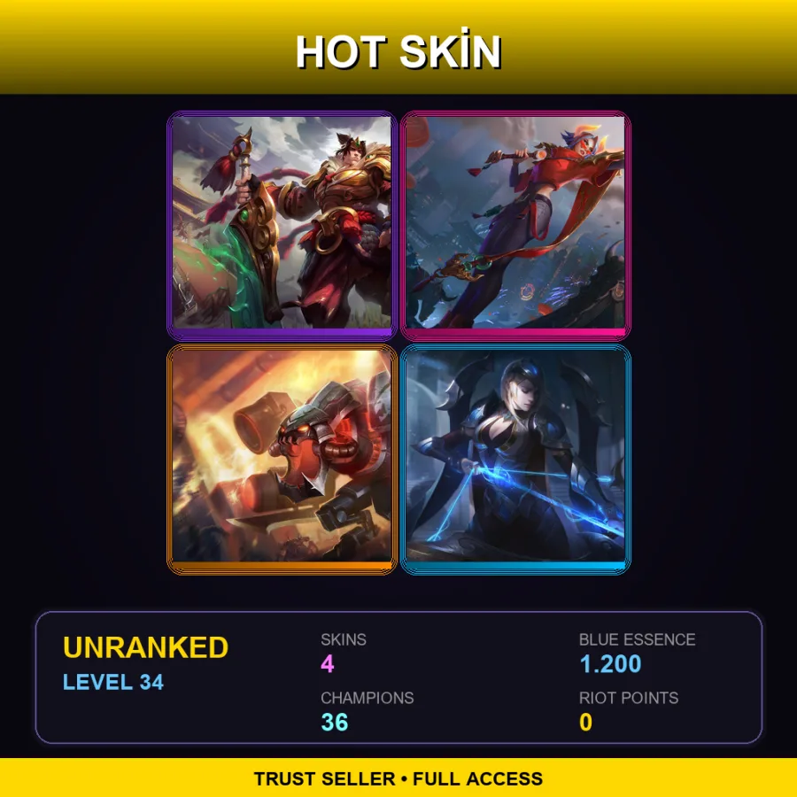 EUNE | Lv34 | Unranked | 4 Skin | 36 Champ — LoL account