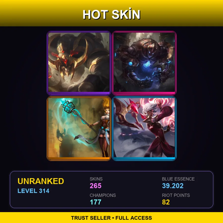 SG | Lv314 | Unranked | 265 Skin | 177 Champ — LoL account