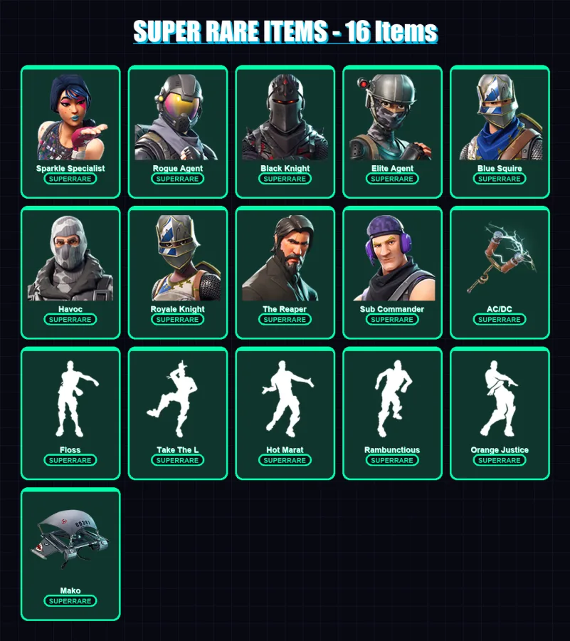 [PC] | Sparkle Specialist | Rogue Agent | Black Knight | Elite Agent | Blue Squire | 72 skin | 49 pickaxe | 78 emote | 63 glider | Lv891