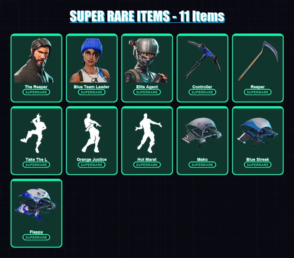 [PS4/PS5/XBOX/PC] | The Reaper | Blue Team Leader | Elite Agent | Valor | Omega | 25 skin | 23 pickaxe | 33 emote | 30 glider | Lv433