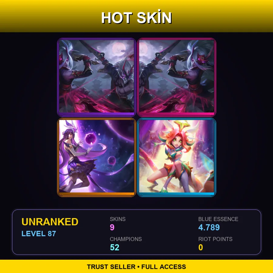 OCE | Lv87 | Unranked | 9 Skin | 52 Champ — LoL account