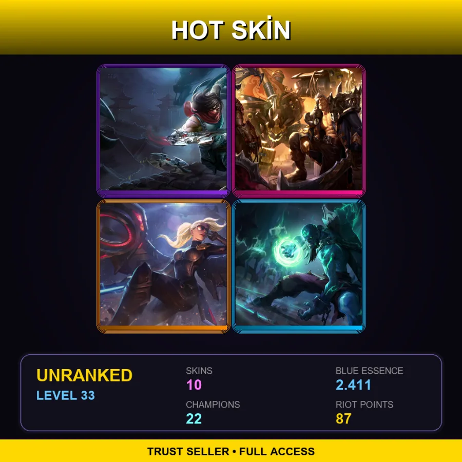LAS | Lv33 | Unranked | 10 Skin | 22 Champ — LoL account
