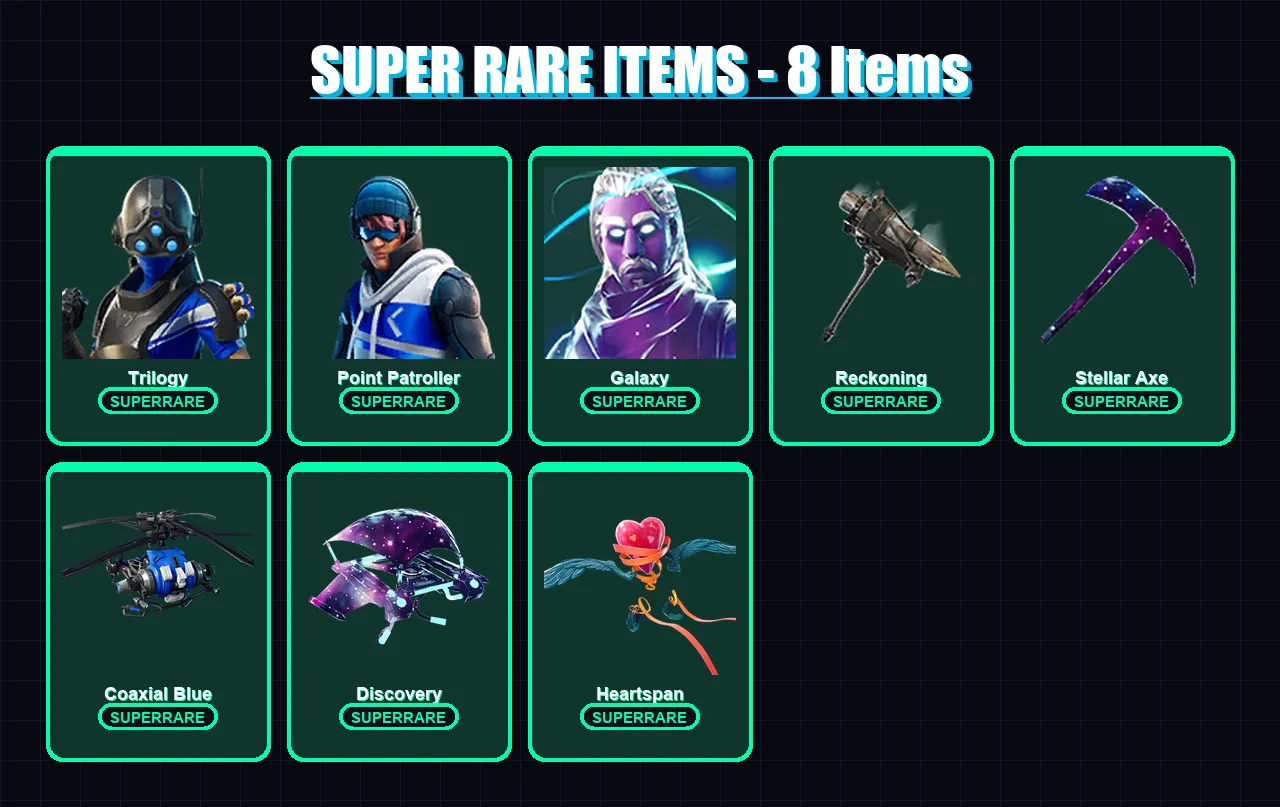 [SWITCH/XBOX/PC] | Trilogy | Point Patroller | Galaxy | Calamity | Zenith | 23 skin | 33 pickaxe | 26 emote | 24 glider | Lv335