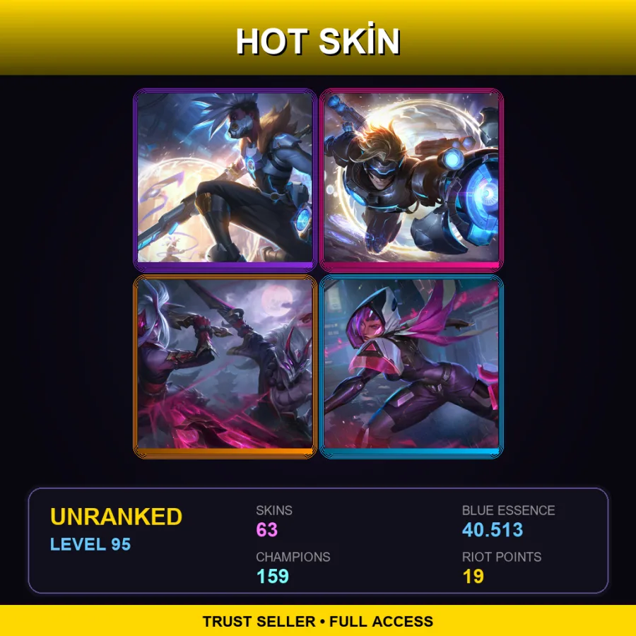 VN | Lv95 | Unranked | 63 Skin | 159 Champ — LoL account