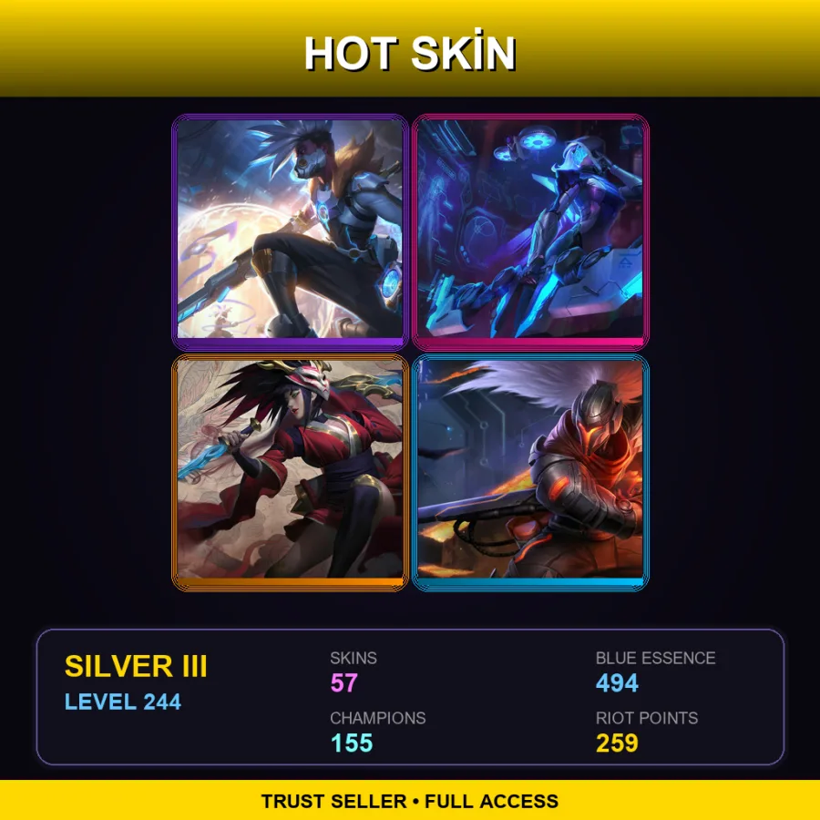 EUW | Lv244 | Silver III | 57 Skin | 155 Champ — LoL account