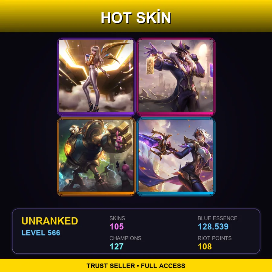 LAN | Lv566 | Unranked | 105 Skin | 127 Champ — LoL account