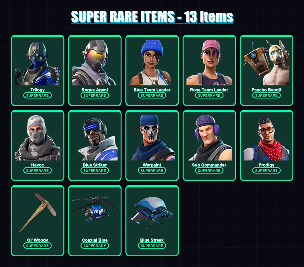 [PC/XBOX] | Trilogy | Rogue Agent | Blue Team Leader | Rose Team Leader | Psycho Bandit | 113 skin | 115 pickaxe | 80 emote | 65 glider | Lv656 — Fortnite account