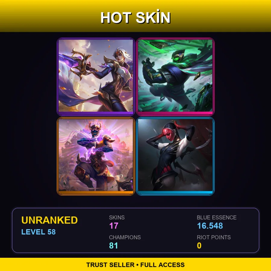EUW | Lv58 | Unranked | 17 Skin | 81 Champ — LoL account