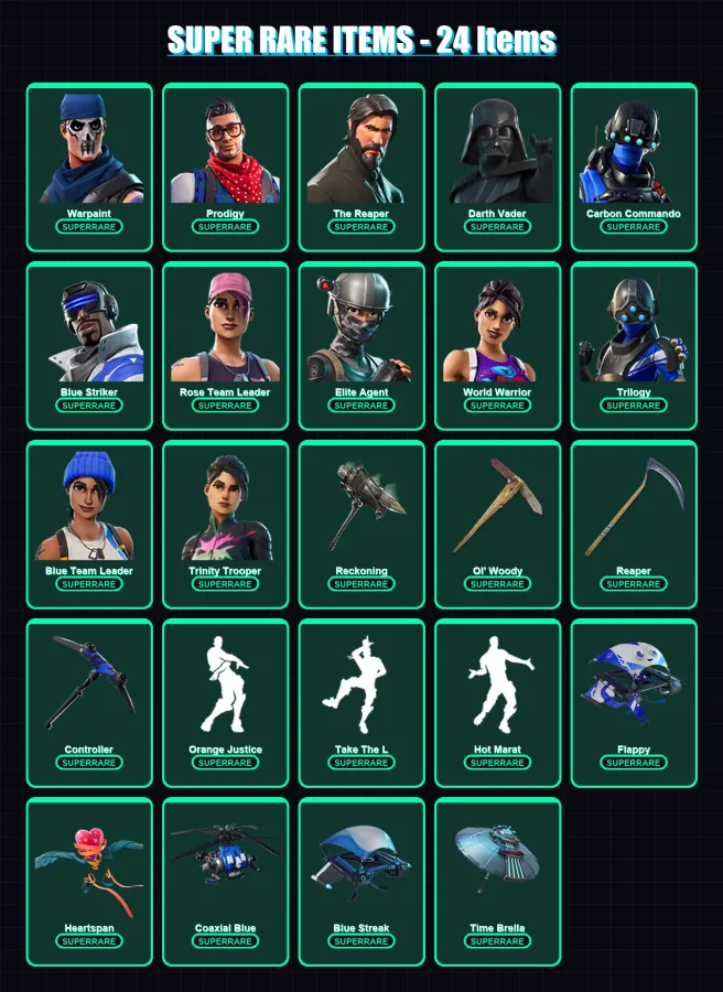 [PS4/PS5/XBOX/PC] | Warpaint | Prodigy | The Reaper | Darth Vader | Carbon Commando | 195 skin | 226 pickaxe | 178 emote | 198 glider | Lv3289 — Fortnite account