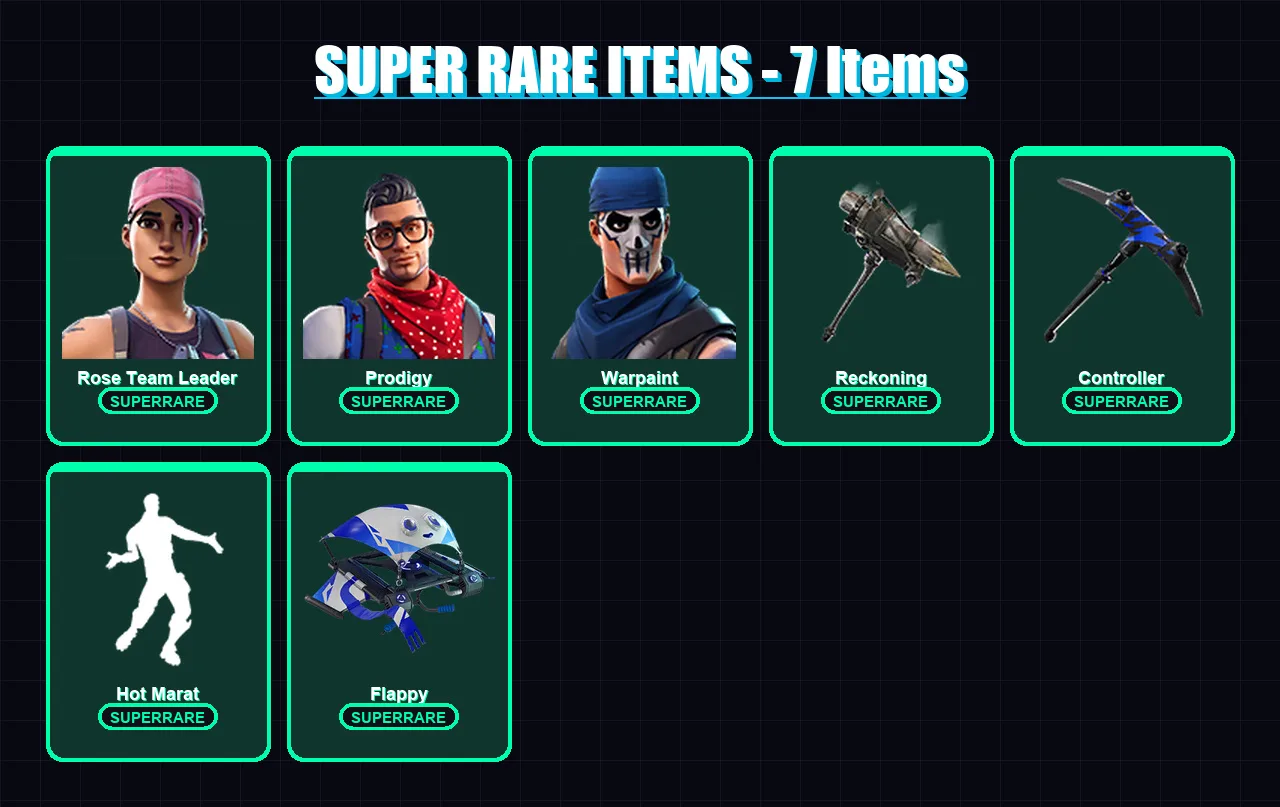[PC/XBOX/PSN] | Rose Team Leader | Prodigy | Warpaint | Lynx | Blackheart | 42 skin | 25 pickaxe | 46 emote | 35 glider | Lv328