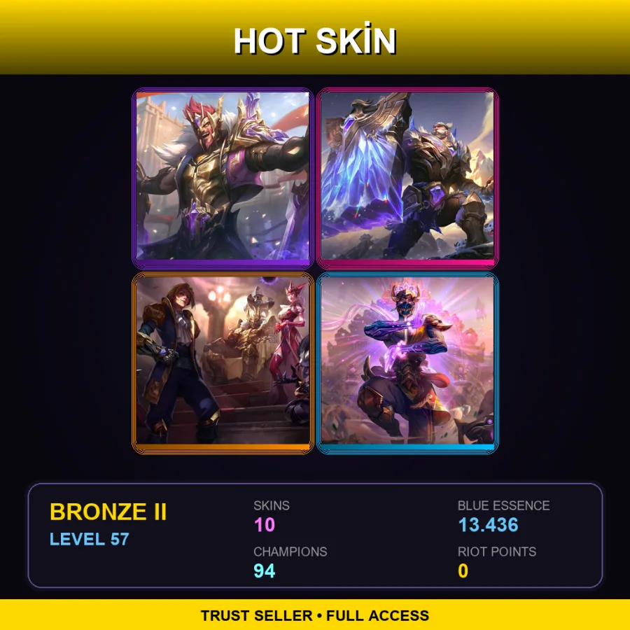 EUW | Lv57 | Bronze II | 10 Skin | 94 Champ
