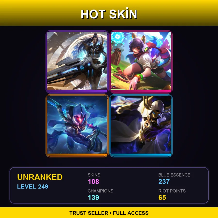 EUNE | Lv249 | Unranked | 108 Skin | 139 Champ — LoL account