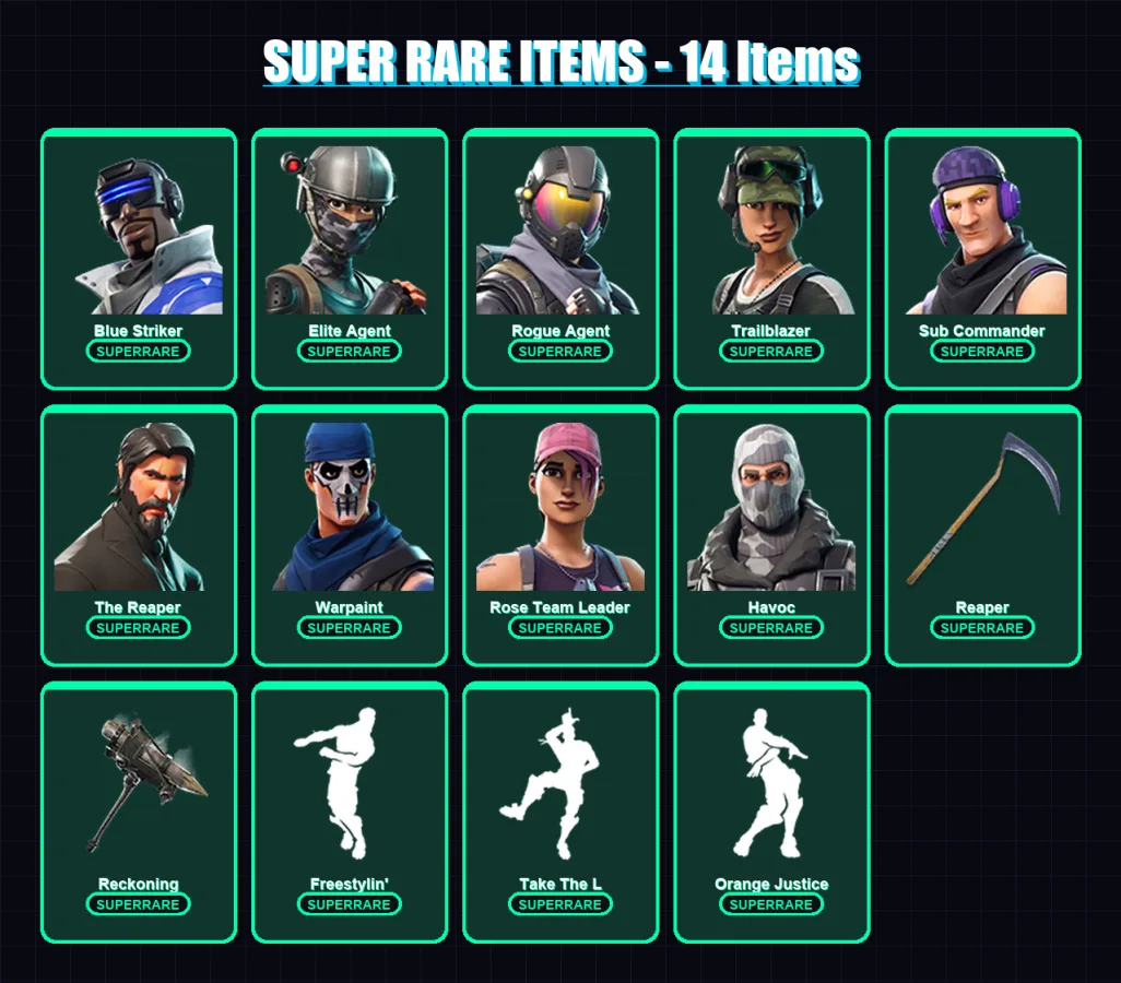 [PC/XBOX/PSN] | Blue Striker | Elite Agent | Rogue Agent | Trailblazer | Sub Commander | 58 skin | 34 pickaxe | 46 emote | 41 glider | Lv621