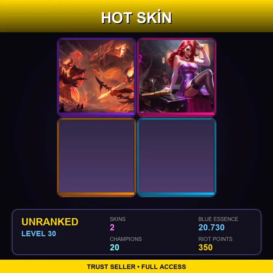 TR | Lv30 | Unranked | 2 Skin | 20 Champ — LoL account